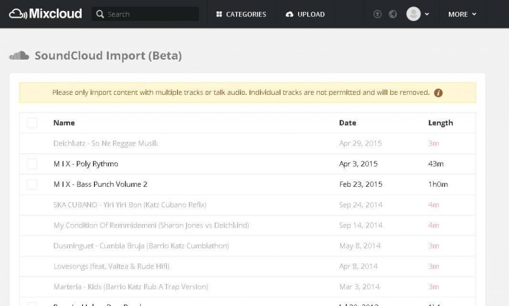 Mixcloud Soundcloud Screen