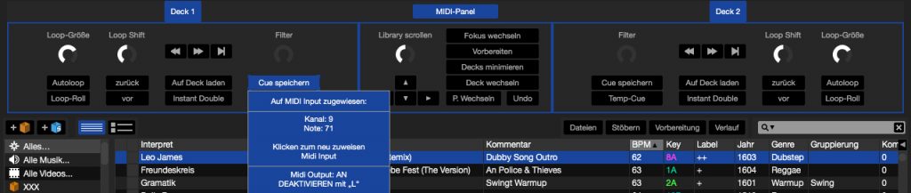 Das bisherige MIDI-Panel