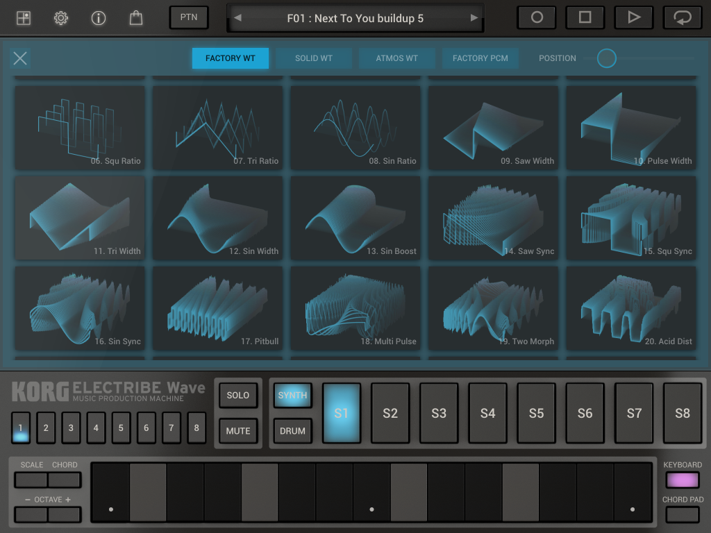 Auswahl der Wavetables.