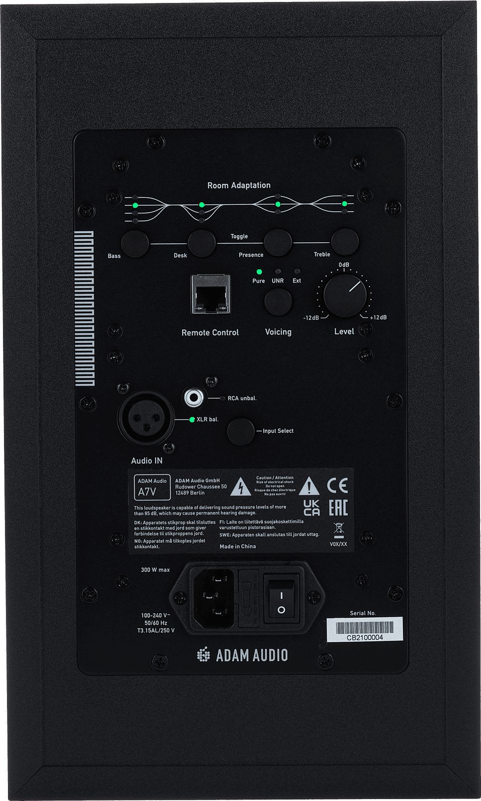 Adam Audio A7V R&uuml;ckseite.