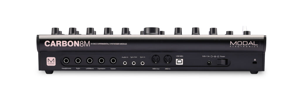 Die R&uuml;ckseite mit den Anschl&uuml;ssen des Carbon8M