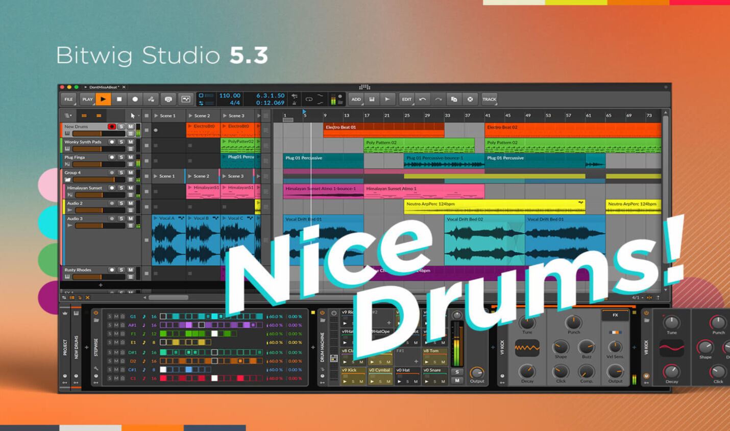 Bitwig 5.3: Neue Version der DAW mit neuen Drum Devices, Step Sequencer und ARM-Support veröffentlicht