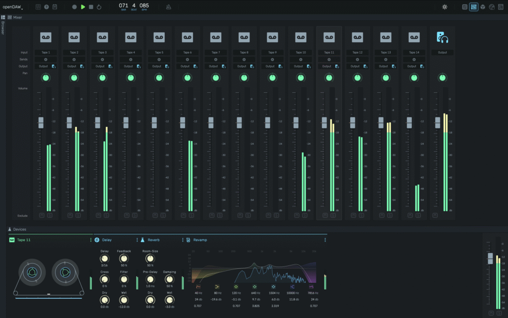 Der Mixer-View in openDAW.
