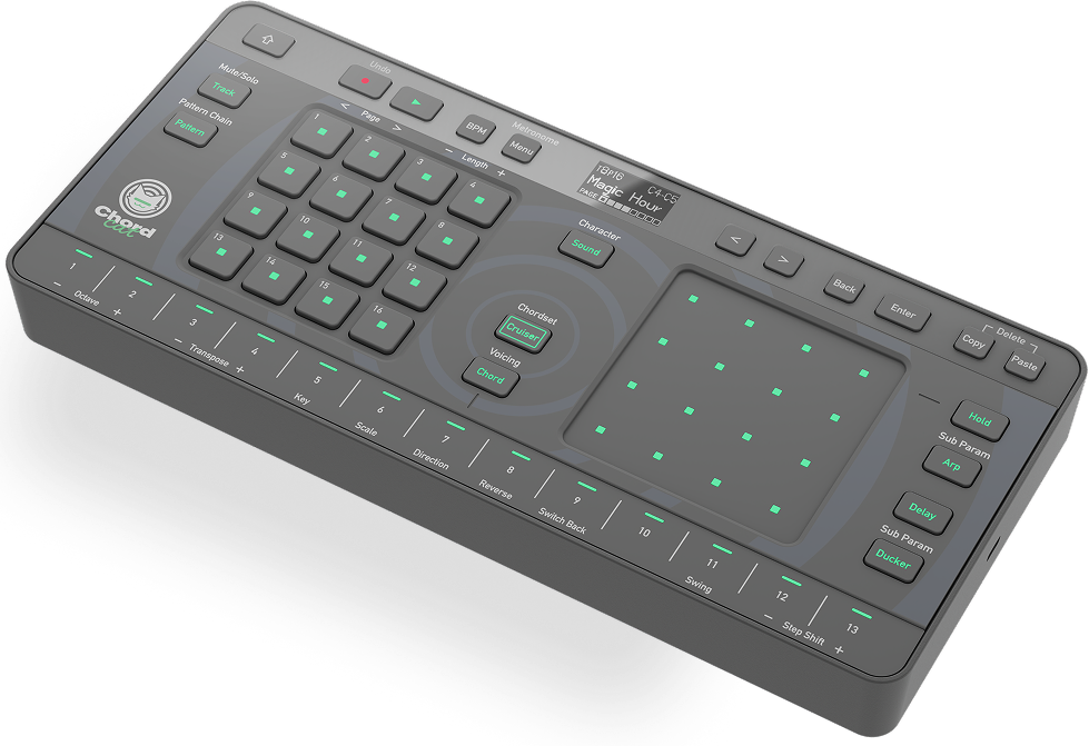 Mit umfangreichen Akkord-Funktionen bietet der AlphaTheta Chordcat einen idealen Einstieg in die Arbeit mit Akkorden, auch ohne musiktheoretisches Vorwissen.

AlphaTheta Chordcat von oben.