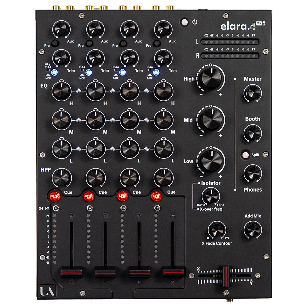 Der Union Audio elara.4 MK2 ist ein durchg&auml;ngig analoger Vierkanalmixer.

Union Audio elara.4 MK2 - Draufsicht
