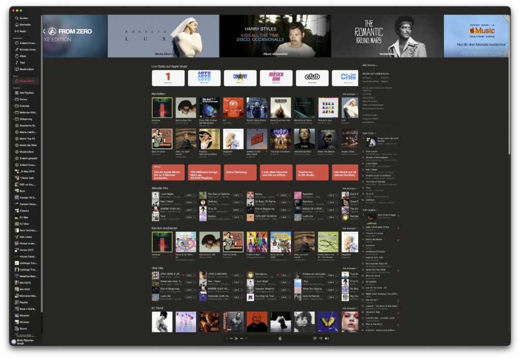 Der Computerhersteller Apple hat einen eigenen Streamingdienst, der mit verschiedener Hard- und Software nutzbar ist.
Apple Music App