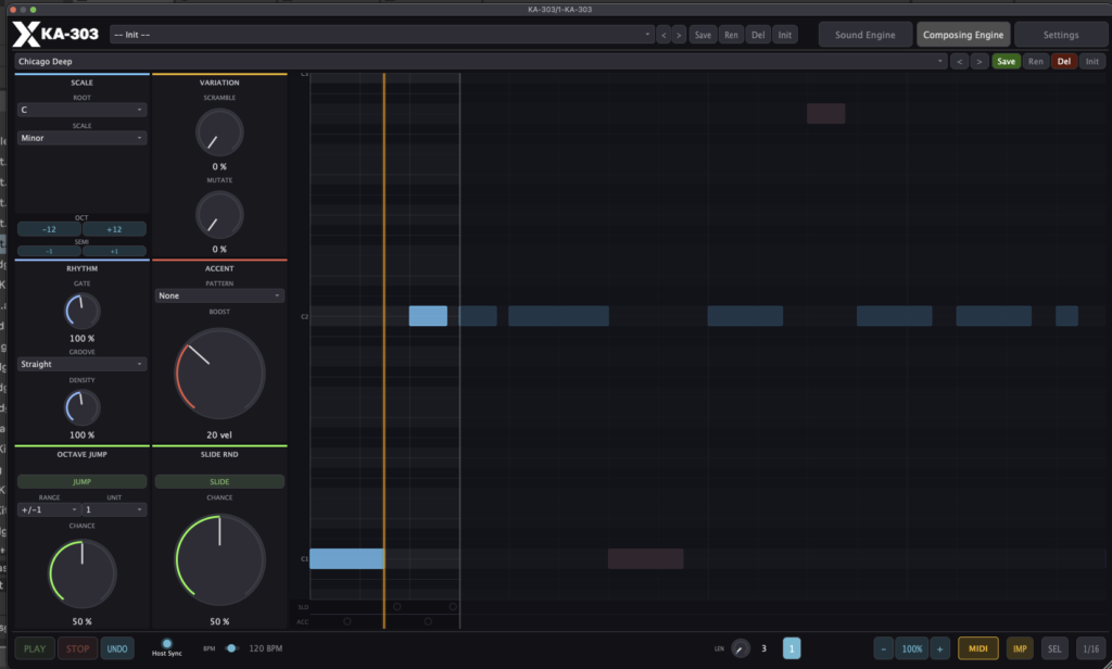 In der Composing Engine lassen sich Pattern selektieren und bearbeiten.
KA-303 - Composing Engine