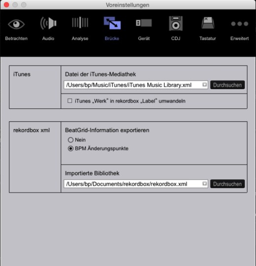 Die B&uuml;ckenfunktion in Rekordbox muss aktiviert werden.